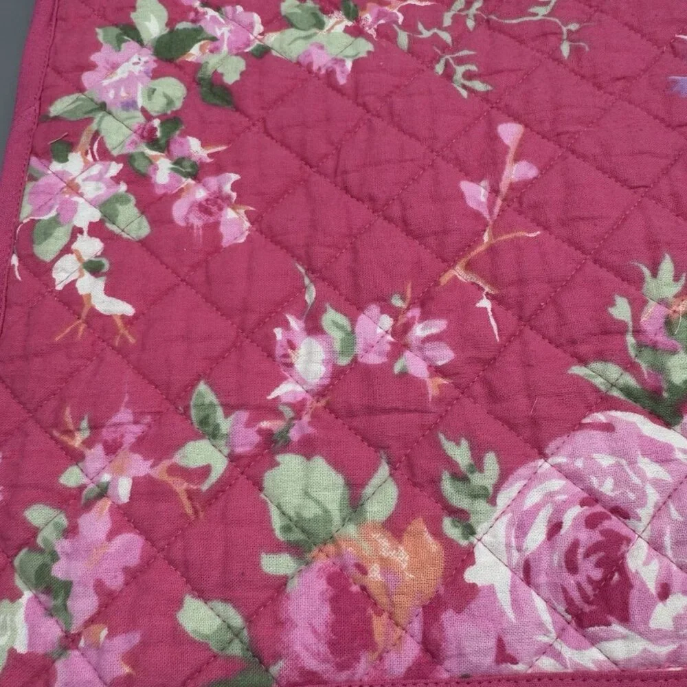 x4 April Cornell Cottage Rose Pink Floral Quilted Placemat Set Cotton Easter NEW